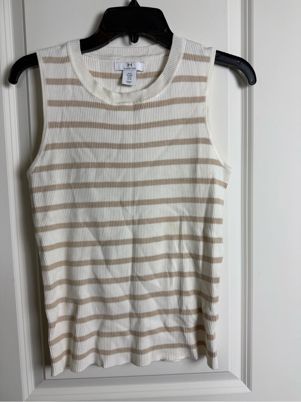 Halston Heritage Cream & Tan Striped Sleeveless Knit Tank